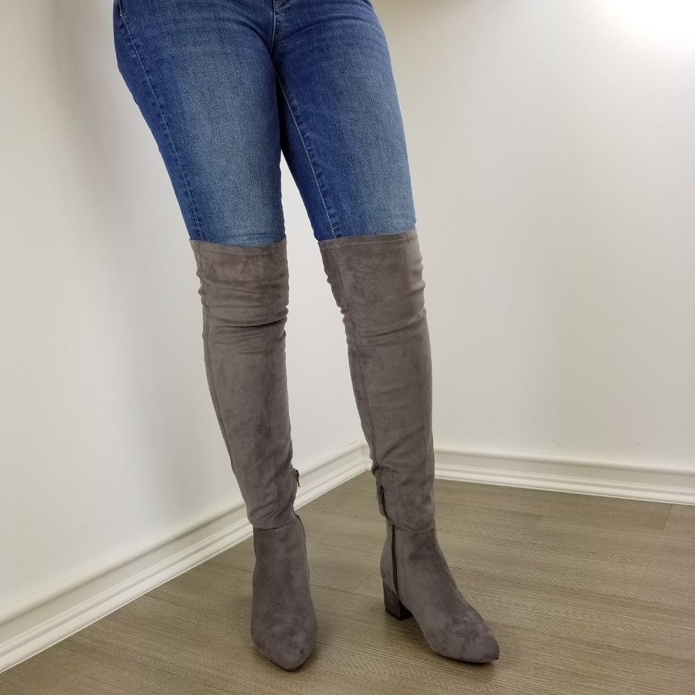 Pointy toe over the knee gray boots Faux Suede - Picture 4 of 8